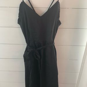 LOFT ruffle flare black dress size 4